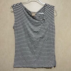 Michael Kors Gray White Striped Keyhole Tank Top